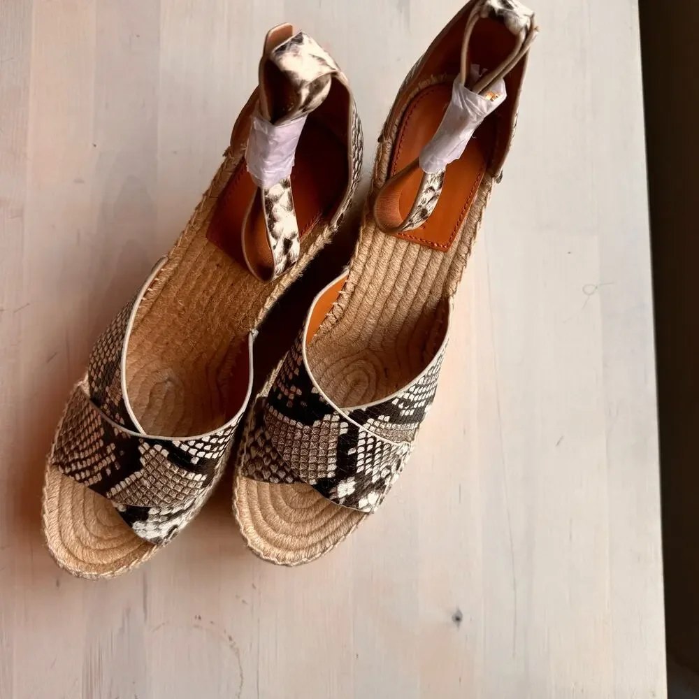 Tory Burch Snake Embossed Leather Espadrille Flats Women’s Size 9